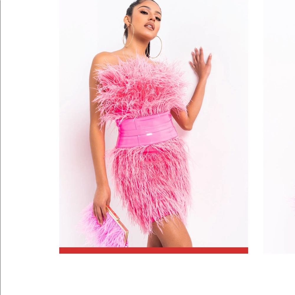 Akira NWT feathered mini dress, in hot pink!